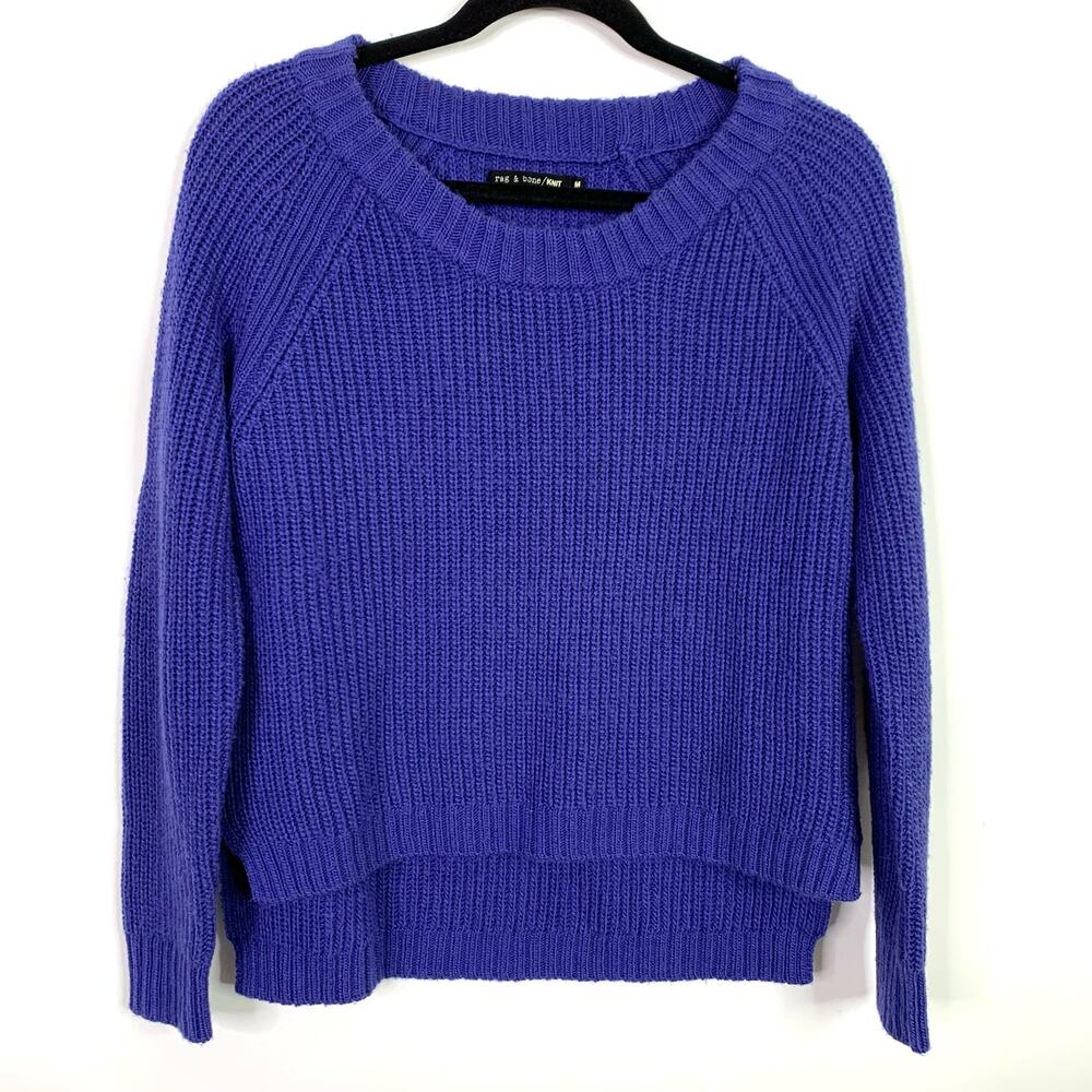 Rag & Bone Knit Sweater Medium Wool Acrylic Blend Blue High Low Side Split Crop